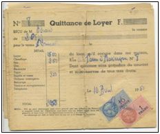 Acq_2014/162. Lot de 6 quittances de loyer pour M EVRARD -